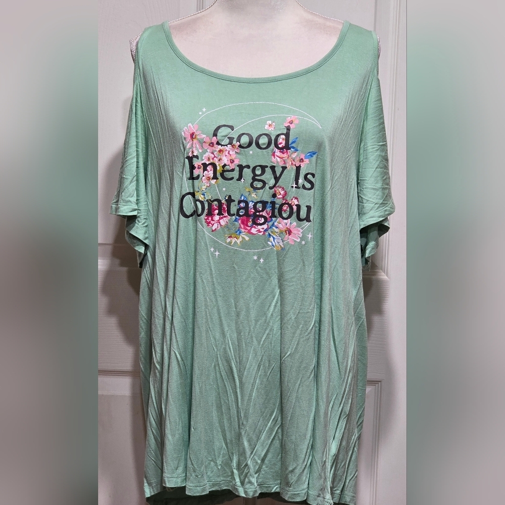 Torrid Cold Shoulder Mint Green Floral Graphic Super Soft Top